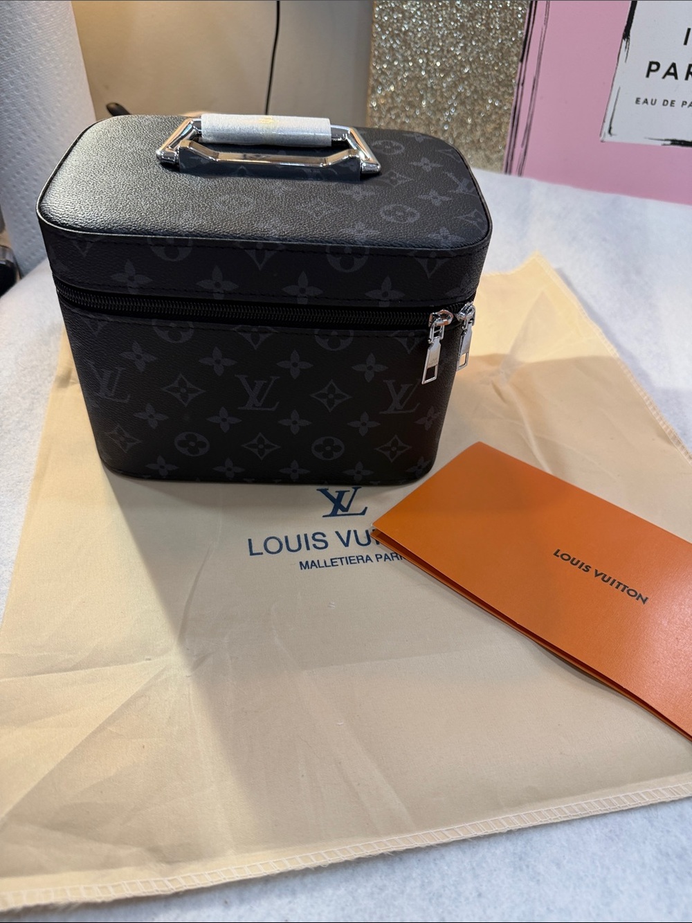 Lv Black Monogram Cosmetic Vanity Case